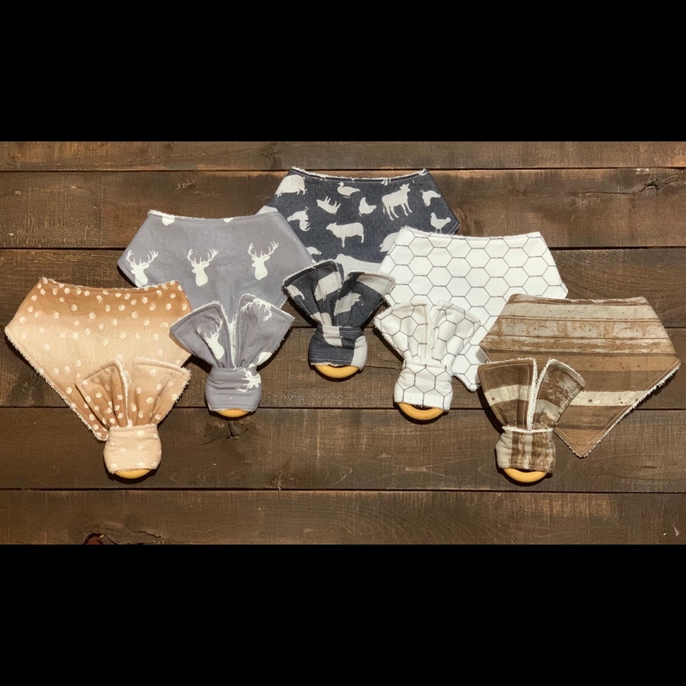 Rustic bibs and teethers